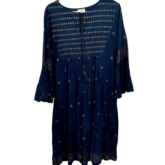 Cost Plus World Market Blue Tunic with Gold Embroidery - Picture 2 of 6